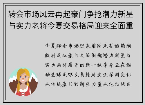 转会市场风云再起豪门争抢潜力新星与实力老将今夏交易格局迎来全面重塑